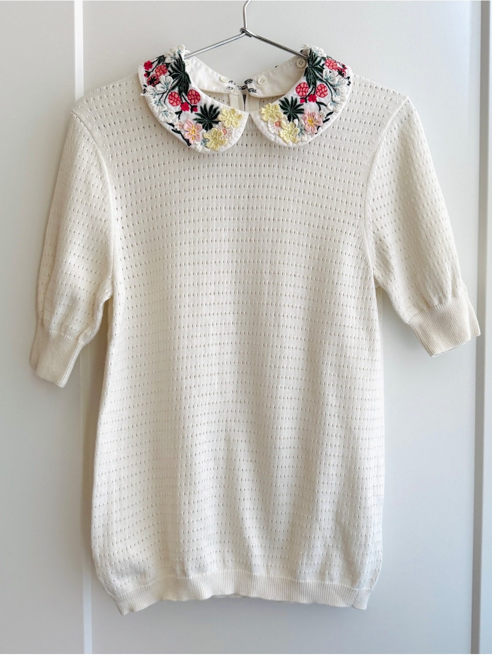 Alice + Olivia Cashmere Knit Sweater Embroidered Collar